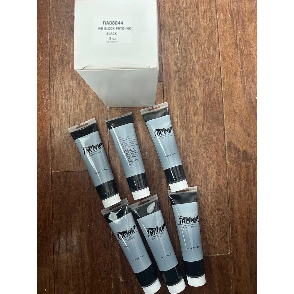 6 Pack Triarco Tri-Ink Water Base Block Printing Ink Black 5oz Tubes RA08044
